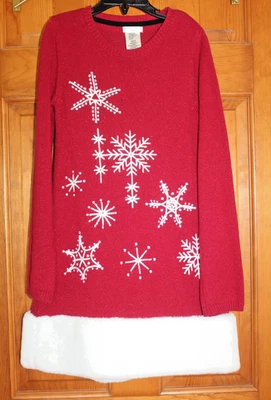 Girls Max Studio Kids Red Knit Winter Dress Faux Fur Holiday Christmas sz 7-8 M - Image 1 of 4