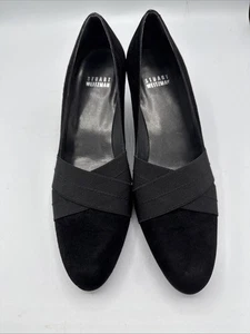 Stuart Weitzman Black Suede Pumps Almond Toe Criss Cross Stretch Classic 7.5M - Picture 1 of 7