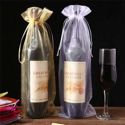 10/50x Organza Bottle Bags Wine Mesh Gift Bag Sheer Organza Wine Bottle Bags - Image 1 of 4