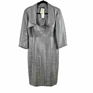 NWT Adrianna Papell 14 Platinum Shimmer Gray Jacket Dress Mother Bride Evening - Picture 1 of 13