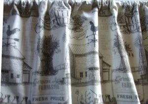 Farmhouse Valance Custom Made Cotton Duck 42 x 14 Neutral Colors Farm Scene - Picture 1 of 1