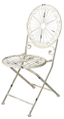 Chaise en fer shabby chic chaise pliante de jardin ancienne en fer blanc siège de jardin neuf - Photo 1/4
