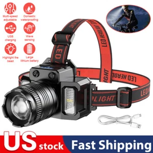 Super Bright LED Sensor Headlamp Rechargeable Zoom outdoorsLight Hiking 5 Modes - Picture 1 of 6
