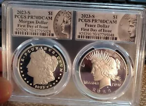 2023 S Morgan & Peace Silver Dollar set PCGS PR70DCAM FDOI Double Holder - Picture 1 of 4