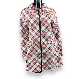 Vtg 70s Mackintosh Red Yellow Blue Shadow Plaid Zip Front Jacket Coat 35”B 31”L - Picture 1 of 22