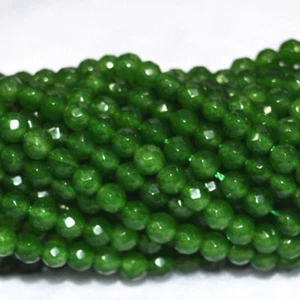 Natural 4mm Faceted Dark Green Jade Gemstone Round Loose Beads 15'' Strand - Picture 1 of 6
