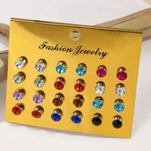 12 Pairs Women's Multicolor Crystal Zircon Stud Earrings Set Jewelry New - Picture 1 of 5