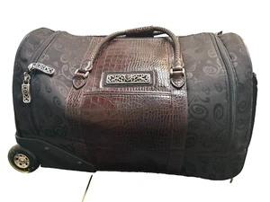 Brighton Rolling Duffle Weekender Bag Black Floral Croc Embossed Leather Luggage - Picture 1 of 15