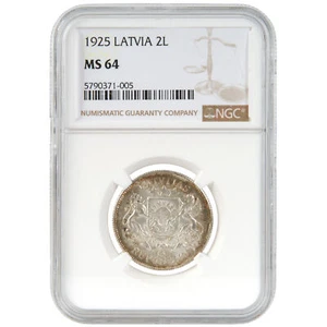 Coin in NGC slab "2 Lati 1925, Latvia, MS 64" - Picture 1 of 2