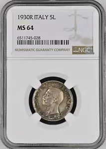 O895, Italien, Vit. Emanuele III, 5 Lire 1930 R, Rom Mint, NGC MS64, selten! - Bild 1 von 2