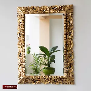 Peruvian Gold Tone Hand carved Wood Frame Ornate Mirror for wall decor 29"x21.5" - Picture 1 of 6