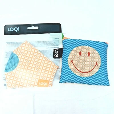 Reusable Geometric Smiley Face Mask and Shopping Tote Bag - Image 1 of 4