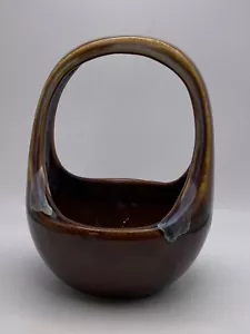 Vintage Brown Drip Style Pottery Basket 6" Tall Collectible Home Decor Planter - Picture 1 of 8
