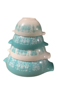 Juego de 4 cuencos mezcladores vintage Pyrex Amish Butterprint Cenicienta turquesa - Imagen 1 de 19