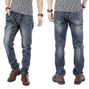 Mens Jeans Regular Fit Elastic Waist with Drawstring Casual Workwear Black 40W - Picture 1 of 11