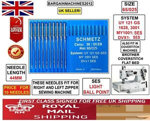 BROTHER COVERSTITCH SYS:DVX1 UY121GS MY1001 SES SIZE:65/025 SEWING MACHNE NEEDLE