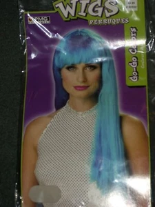 PMG Halloween Long Blue Costume Wig with Bangs Sealed in Package - Picture 1 of 3