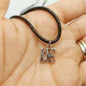 Love square charm necklace- faux leather 18 inch cord- US seller - Picture 1 of 2