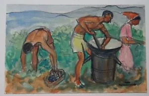 Gérard COCHET - Peintre normand - Peintre de la Marine - Aquarelle Vendange - Foto 1 di 4