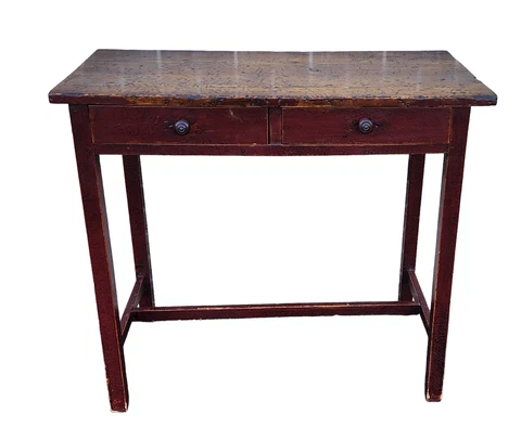 Red Paint Distressed Pine "Antiqued" French Country 2 Drawer Tavern Stand Stand Cover