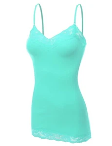 Mint Green Cami Lace Adjustable Strap Long Layering Solid Spaghetti Tank Top - Picture 1 of 1