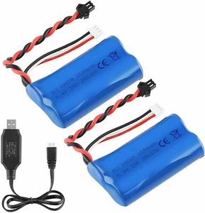 2PCS 1500mAh 7.4V 15C 2S Li-Ion Battery SM Plug USB Charging Cord for RC Car - Picture 1 of 9