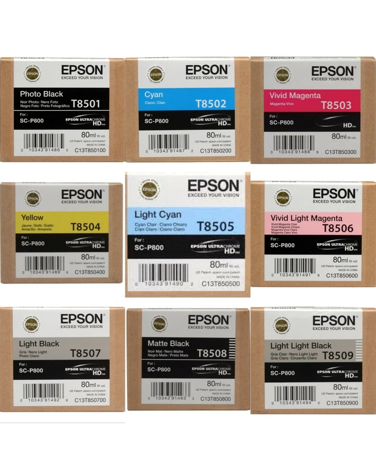 Genuine T850/ T8501/ T8502/ T8503 Epson Ink Cartridges For Epson SC-P800 Lot - Image 1 of 1