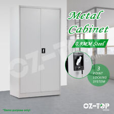 1.8m Steel Storage Cabinet Metal 2 Doors Office Garage Locker Cabinet Grey White