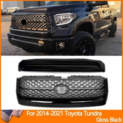 For 2014-2021 Toyota Tundra Gloss Black Front Grille & Hood Bulge Molding Grill Foto 1 de 4