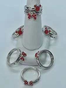 925 Sterling Silver Red Enameled Ring Lot Of 7 Size 7.25 - Picture 1 of 7