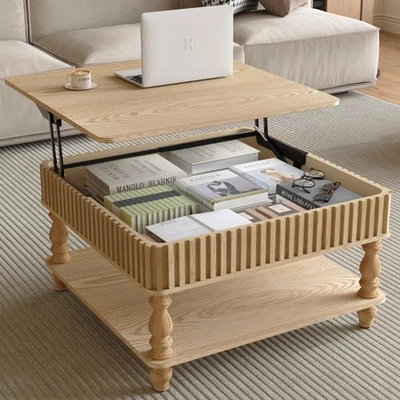Modern Square Hydraulic Lift-Top Coffee Table w/Hidden Storage for Living Room - Image 1 of 4