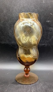 Tarro boticario pedestal vintage MCM Empoli Italia vidrio ámbar óptico 9,25" sin tapa - Imagen 1 de 9