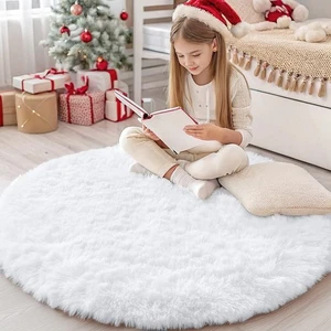 OLANLY White Round Rugs for Bedroom - Machine Washable, 4 ft Circle Area Rugs... - Picture 1 of 7