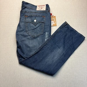 Pantalones de mezclilla True Religion para hombre talla 44x34 azul oscuro pierna recta relajados nuevos con etiquetas - Imagen 1 de 4