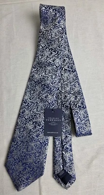 Charles Tyrwhitt Blue Silver Baroque Floral Silk Necktie Handmade in England New - Image 1 of 4