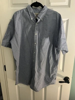 LL Bean Seersucker Shirt Mens XLT Blue Check Traditional Fit Button Up Preppy - Image 1 of 3