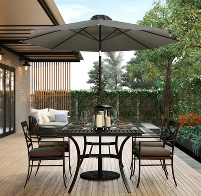 9 FT Outdoor Patio Round Umbrella Aluminum Pole Crank and Tilt Function Gray - Image 1 of 4