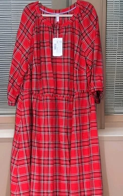 SHEEGO Damen Karokleid, JERZEEKLEID, KNIELANG,  mohnrot-bunt, 3/4 ÄRMEL, GR. 58 - Bild 1 von 3