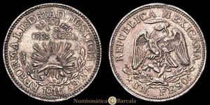REVOLUCIÓN. 1 Peso. (12,58 g.). Taxco. 1915. KM# 672 (GB231) , Guerrero. Buena  - Bild 1 von 6