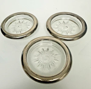 3er Set Leonard Versilbert Kristallglas Untersetzer 4" Hergestellt in Italien - Bild 1 von 7
