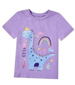 Toddler Girls Clothes T-Shirt Short Sleeve Graphic Tee Cartoon 5-6 Years Purple - Picture 1 of 7