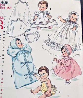 VTG Simplicity 1406 Doll's Wardrobe Betsy Wetsy  Tiny Tears 16" ORIGINAL NO COPY - Image 1 of 4