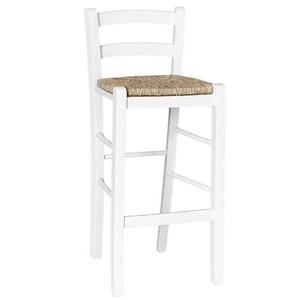 Sgabello alto 67 cm in legno di faggio italiano bianco con seduta in paglia - Imagen 1 de 6
