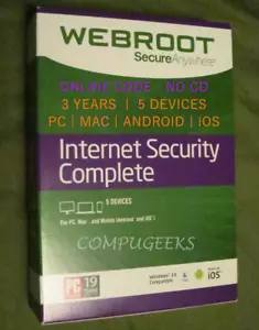 ONLINE KEY (NO CD) | Webroot Security Complete 2025 | 3 Yrs, 5 PC/MAC/MOBILE - Picture 1 of 2