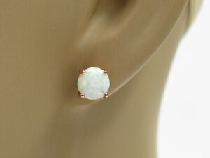 White Fire Opal Rose Gold Earrings 2.56 CT Ear Studs 7mm Round Posts Rose Gold 