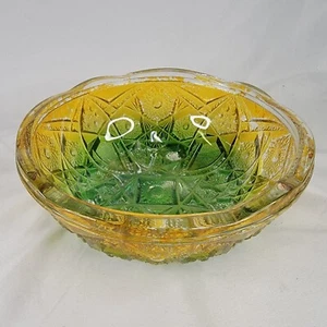 Vintage Colored Glass Yellow Green Footed Bowl Color Rubbing Off 7"W - Picture 1 of 7