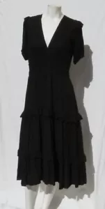 PAMPELONE USA S M Jet Black 100% Viscose Pleated Tiered Ruffle Midi Dress EUC - Picture 1 of 6