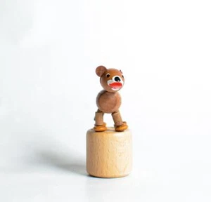 Wooden Toy Craft Push Bear Height = 2 13/16in New Wiggle Wobble Animal - Picture 1 of 2