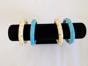 Kenneth J Lane KJL Faux Turquoise & Ivory Bracelet Set Of 2 Vintage VGUC - Picture 1 of 5