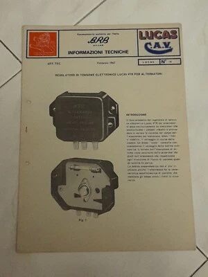 LUCAS C.A.V.- info tecniche febbraio 1967-REGOLATORE TENSIONE 4TR ELETTRONICO - Immagine 1 di 3